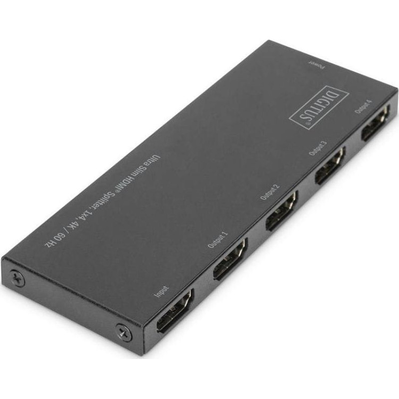 Digitus Rozdzielacz (Splitter) DIGITUS Ultra Slim HDMI 1x4, 4K 60Hz 3D HDR, HDCP 2.2, 18 Gbps, Micro USB