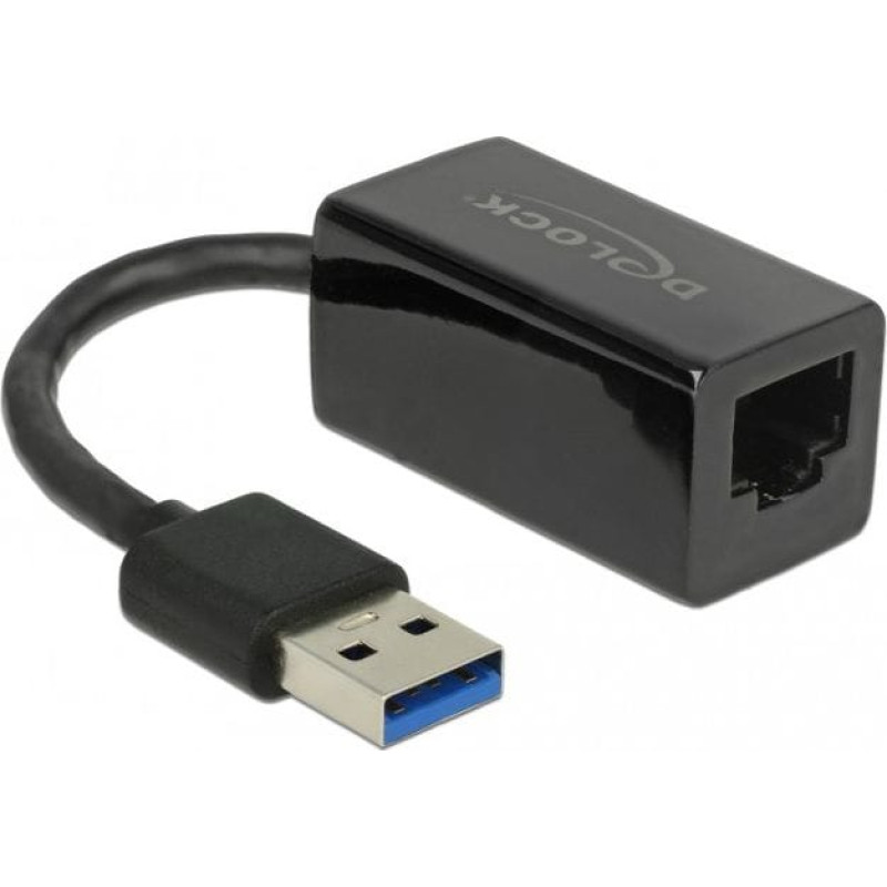 Delock USB 3.2 Gen 1 Adapter, USB-A Stecker > RJ-45 Buchse (schwarz, 13cm, Gigabit LAN)