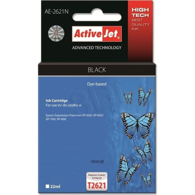 Activejet AE-2621N ink for Epson printer, Epson 26 T2621 replacement; Supreme; 22 ml; black