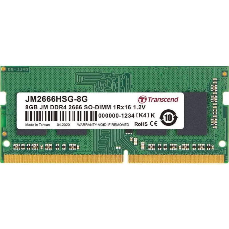 Transcend Pamięć do laptopa Transcend JetRam, SODIMM, DDR4, 8 GB, 2666 MHz, CL19 (JM2666HSG-8G)