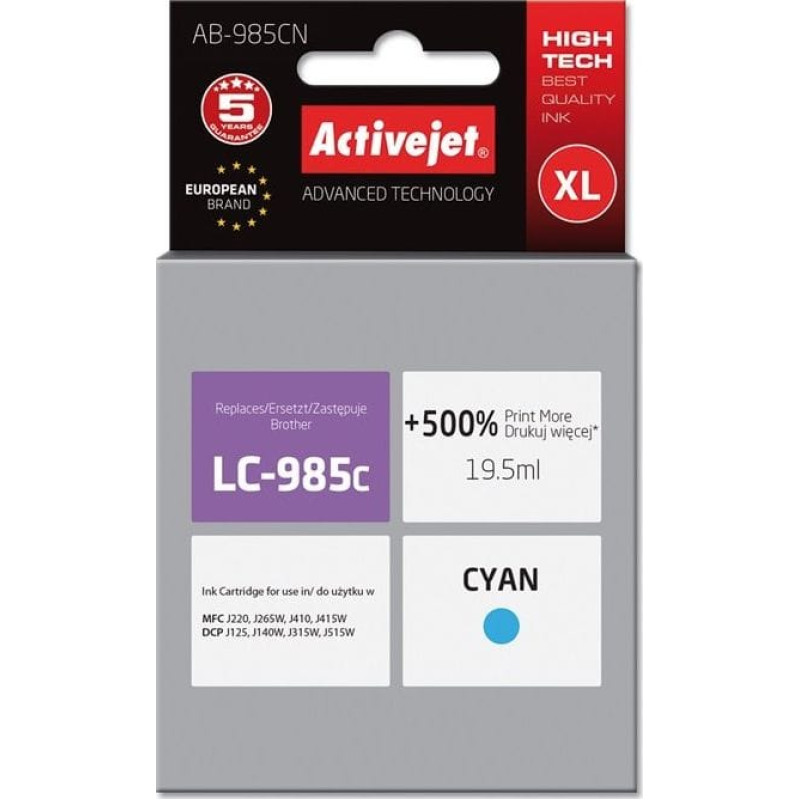 Activejet AB-985CN ink (replacement for Brother LC985C; Supreme; 19.5 ml; cyan)