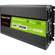 Green Cell Przetwornica napicia PowerInverter LCD 24 V 3000W/60000W Przetwornica samochodowa z wywietlaczem - czysty sinus power adapter/inverter Auto Black