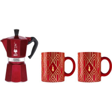 Bialetti - Deco Glamour - Moka Express 6tz Czerwona + 2 Kubki