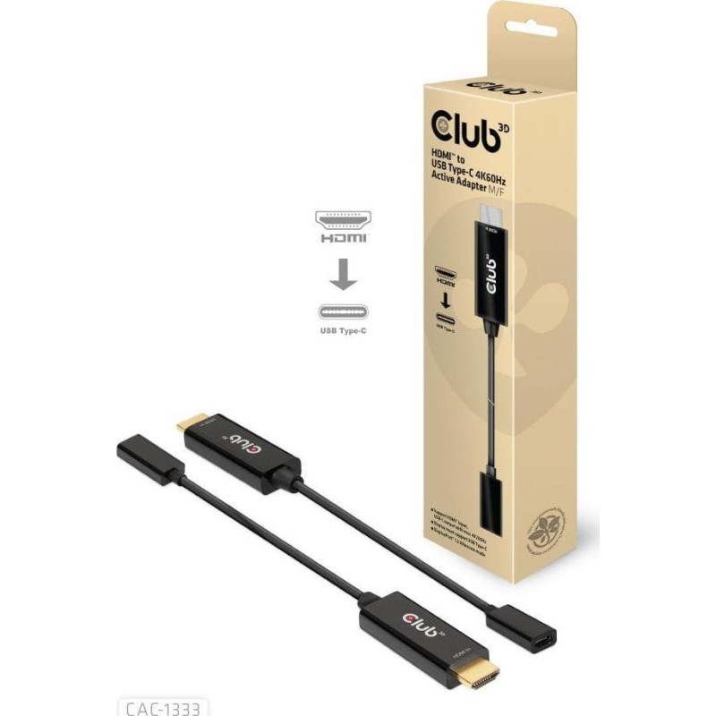 Club 3D Adapter USB Club 3D CAC-1333 USB-C - HDMI Czarny  (500706)