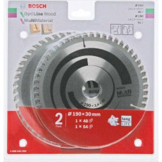 Bosch Piła Tarczowa Dwupak Optiline Wood 190x2,6/1,6x30x48z + Multi Material 190x2,4/1,8x30x54z B2608644655