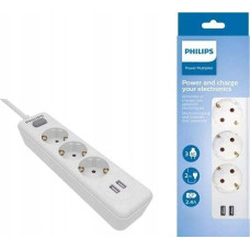 Philips PRZEDŁUŻACZ SIECIOWY PHILIPS LISTWA ZASILAJĄCA PRZEPIĘCIOWA BIAŁA 3 GNIAZDA 2XUSB 2M SPN3032WA/60