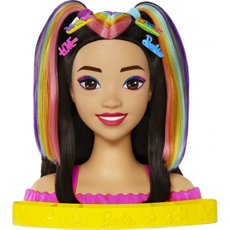 Mattel Lalka Barbie Mattel Głowa do stylizacji Neonowa tęcza Czarne włosy HMD81