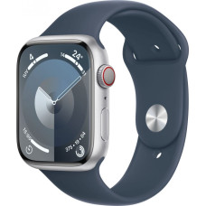 Apple Smartwatch Apple Watch Series 9 GPS + Cellular, 45mm Koperta z aluminium w kolorze srebrnym z paskiem sportowy w kolorze sztormowego błękitu - M/L