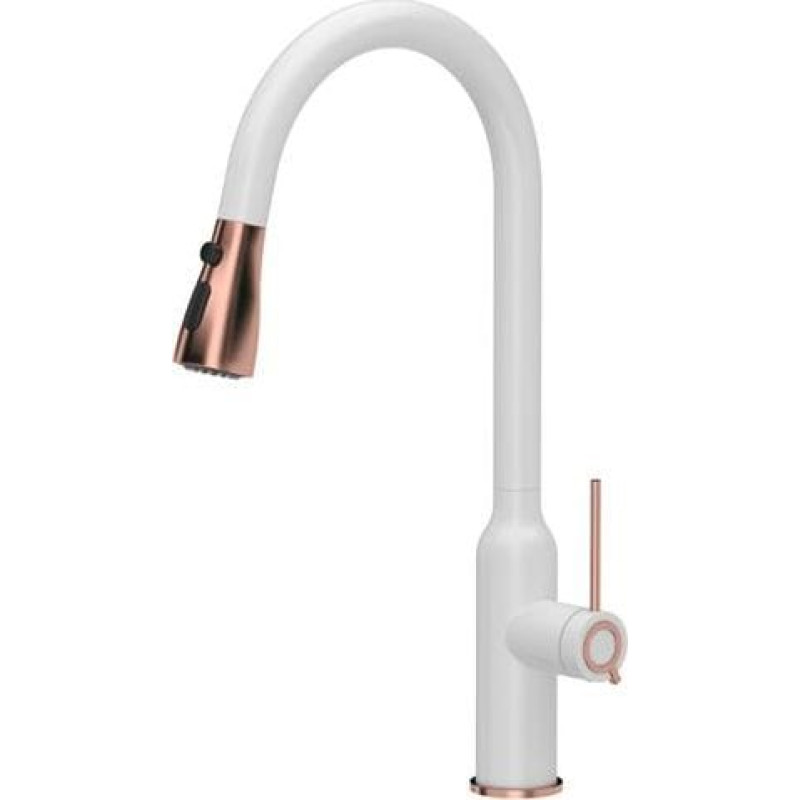 Quadron Bateria kuchenna QUADRON JESSICA Q Line Pull out shower SteelQ stalowa bateria kuchenna z wyciąganą wylewką i funkcją prysznica Very white mat - biały mat / Nano PVD miedź