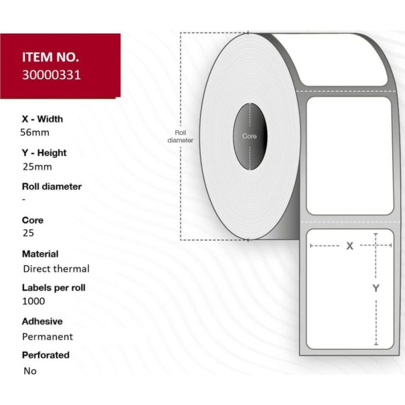 Capture Label 56x25 - Core 25. White.