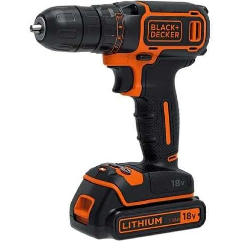 Black&Decker Wiertarko-wkrętarka Black&Decker BDCDC18K 18 V 1 x akumulator 1.5 Ah