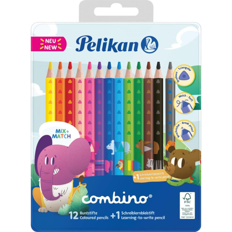 Pelikan KREDKI OŁÓWKOWE TRÓJKĄTNE JUMBO PELIKAN COMBINO 12 KOLORÓW + 1