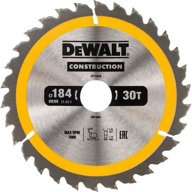 Dewalt piła tarczowa 184x30mm, 30 zębów (DT1942-QZ)