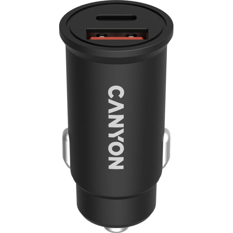 Canyon Ładowarka Canyon Canyon, PD 30W/QC3.0 18W Pocket size car charger with 1-USB A+ 1-USB-C Input: DC12V-24V, Output: USBC: PD30W( 5V3A/9V3A/12V2.5A/15V2A/20V1.5A),USB-A:QC3.0 18W (5V3A