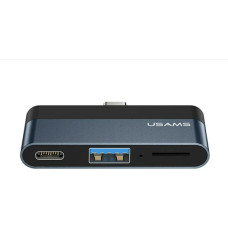 Usams Adapter USB Usams US-SJ491 USB-C - USB + USB-C Czarny  (6958444945620)