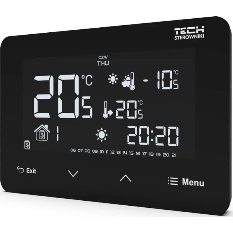 Tech Przewodowy regulator ST-293z v3 czarny, pokojowy dwustanowy zasilany 230V szklany podtynkowy