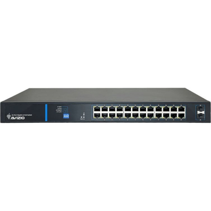 Avizio Switch AVIZIO Niezarządzalny przełącznik (switch) 24 porty RJ45 PoE+ 1Gb/s + 2 porty SFP Uplink 1Gb/s (budżet mocy 250W) AVIZIO