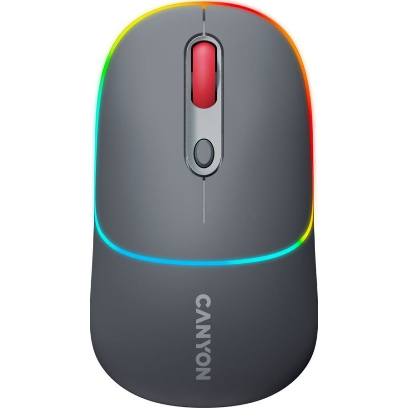 Canyon Mysz Canyon CANYON MW-22, 2 in 1 Wireless optical mouse with 4 buttons,Silent switch for right/left keys,DPI 800/1200/1600, 2 mode(BT/ 2.4GHz), 650mAh Li-poly battery,RGB backlight,Dark grey, cable length 0.8m, 110*62*34.2mm, 0.085kg