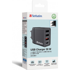 Verbatim Ładowarka Verbatim Ładowarka sieciowa Verbatim 1xUSB-C PD 20W 1xUSB-A QC 3.0 2xUSB-A 10W UE czarna