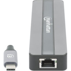 Manhattan Stacja/replikator Manhattan MANHATTAN 7-in-1-Dockingstation USB C-Stecker auf HDMI-Buchse 4K30Hz 2x USB-A 5 Gbit/s Gigabit-RJ45 USB-C PD 87W Kartenleser