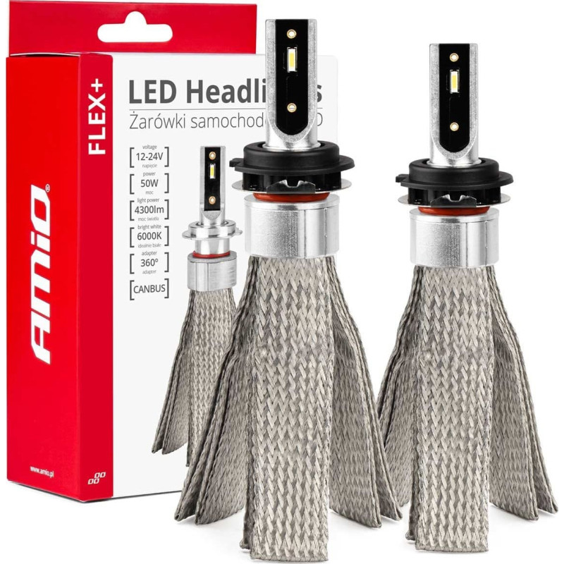 Amio Żarówki samochodowe led seria flex+ h7-6 12v 24v 6000k canbus amio-03662