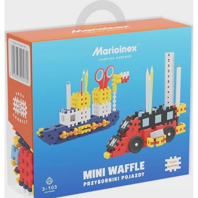 Marioinex Klocki konstrukcyjne Mini Waffle - Przyborniki pojazdy 140 elementów