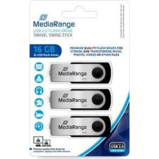 Mediarange Pendrive MediaRange MediaRange MR910-3 pamięć USB 16 GB USB Typu-A 2.0 Czarny, Srebrny