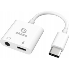 Akasa AKASA adaptér USB-C to 3.5mm Jack & PD 15W Nabíjecí port, bílá