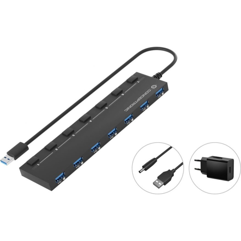 Conceptronic HUB USB Conceptronic CONCEPTRONIC USB-Hub 7-Port 3.0  ->7x3.0    5Gbps m.Netz. sw