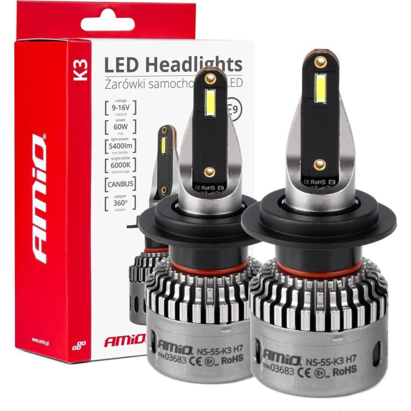 Amio Żarówki samochodowe led seria k3 h7/h18 12v 6000k canbus amio-03683