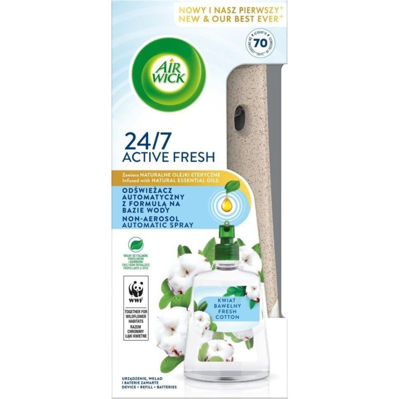 Air Wick Air Wick Active Fresh odświeżacz automatyczny z formułą na bazie wody i wkład Kwiat Bawełny 228ml