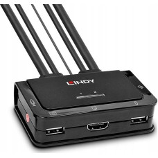 Lindy 2 Port Kabel KVM Switch, HDMI 4K60, USB 2.0 & Audio (schwarz)