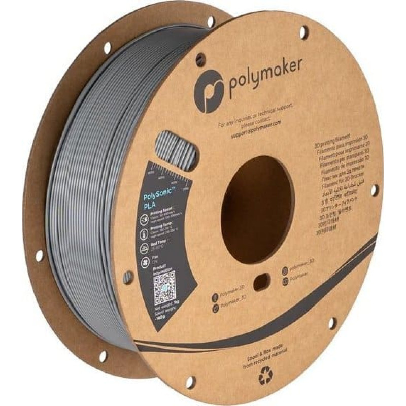 Poly Filament Polymaker PolySonic High Speed PLA 1,75mm 1kg - Grey}