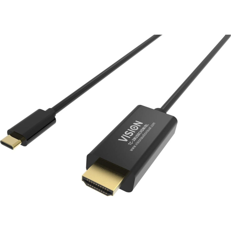 Vision VISION Professional installationstaugliches Kabel USB-C zu HDMI - 30 JAHRE GARANTIE - 4k bei 60 Hz - USB-C 3.1 (M) zu HDMI (M) - Aussendurchmesser 4,5 mm - 32 AWG - 2 m - Schwarz