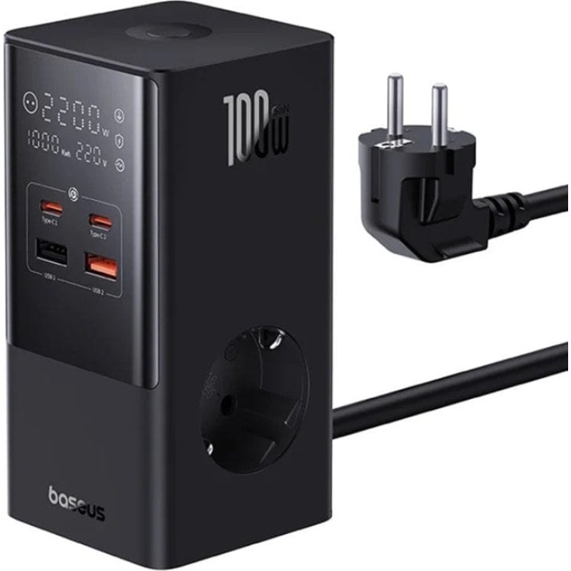 Baseus Ładowarka Baseus OS-Baseus PowerCombo Tower Power Strip 2AC+2U+2C 100W 1.5m EU Cluster Black