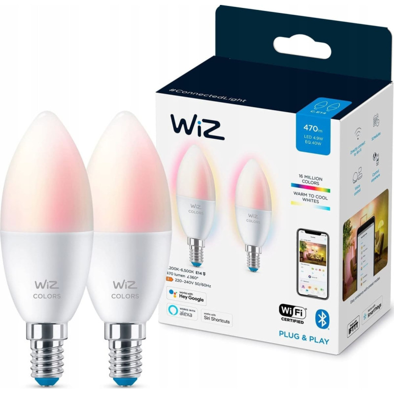 WIZ WiZ,Candle,4,9W,2200-6500 (RGB),C37,E14,2 pcs lightsource