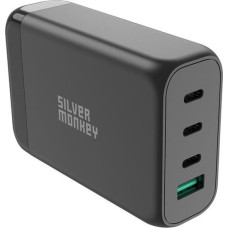 Silver Monkey Ładowarka Silver Monkey Ładowarka GaN Silver Monkey SMA151 130W 3xUSB-C PD USB-A QC 3.0 z odłączanym kablem zasilającym - czarna