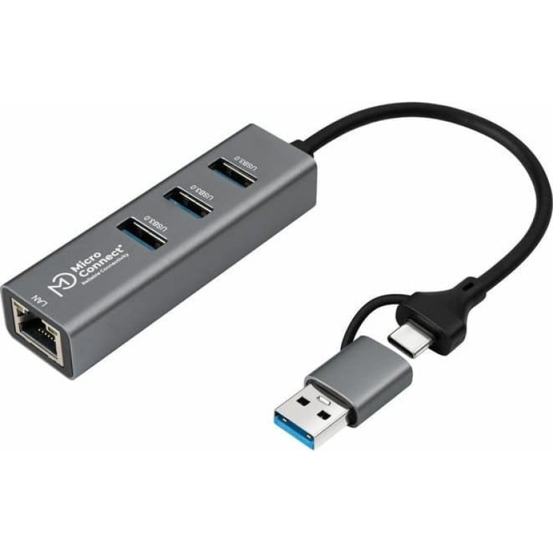 Microconnect HUB USB MicroConnect Microconnect USBHUB-RJ45-2IN1 huby i koncentratory USB 3.2 Gen 1 (3.1 Gen 1) Type-A 5000 Mbit/s Czarny