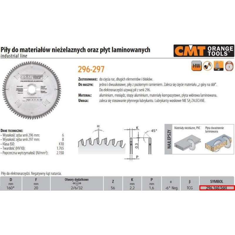 CMT 296.160.56H Piła HW D=160 F=20 Z=56