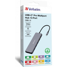 Verbatim Stacja/replikator Verbatim Hub USB Verbatim Multi Port CMH-13: 2x USB-C PD, 1xUSB-A 3.1, 3xUSB-A 3.0, 2xUSB-A 2.0, 2xHDMI, DisplayPort, RJ-45, audio