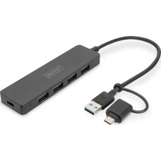 Digitus HUB USB Digitus DIGITUS USB 3.0 Hub 4-Port Slimline with USB-C Adapter 5Gbps 0.2m cable