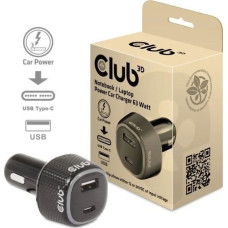 Club 3D Ładowarka Club 3D Club3D Auto nabíječka pro Notebooky 63W, 2 porty (USB-A + USB-C)