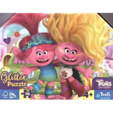 Trefl Puzzle 70el glitter w kuferku Brokatowe Trolle. Trolls 3 53021 Trefl