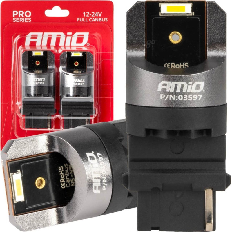 Amio Żarówki led full canbus pro series p27w t25 2x1860smd białe 12v 24v amio-03597