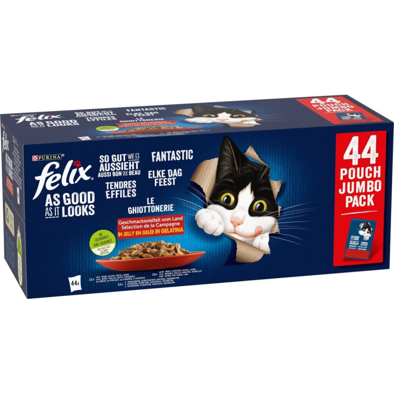 Purina Felix Fantastic Karma dla kotów w galaretce 3,2 kg (44 sztuki)