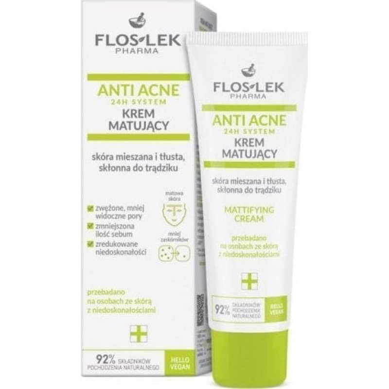 Flos-Lek ANTI ACNE 24H SYSTEM Krem matujący do cery mieszanej, tłustej skłonnej do trądziku 50ml