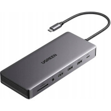 Ugreen Stacja/replikator Ugreen Hub USB-C Ugreen CM681, 4x USB, 2x HDMI, DisplayPort, RJ45, SD/TF, AUX, PD 100W (szary)