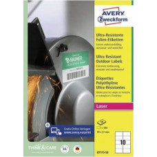 Avery Avery B7173-50, White, Rectangle, Permanent, 99 x 57 mm, A4, Teslin