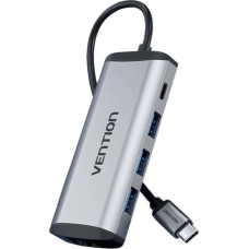 Vention HUB USB Vention Vention Vėdinimo prijungimo stotelė 9 į 1: USB-C į HDMI/USB3.0 x 3/RJ45/SD/TF/garsas 3,5 mm/PD 0,15 pilka