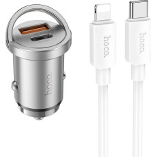 Hoco Ładowarka Hoco HOCO ładowarka samochodowa USB A + Typ C + kabel Typ C do Lightning PD QC3.0 4A 45W NZ10 srebrna